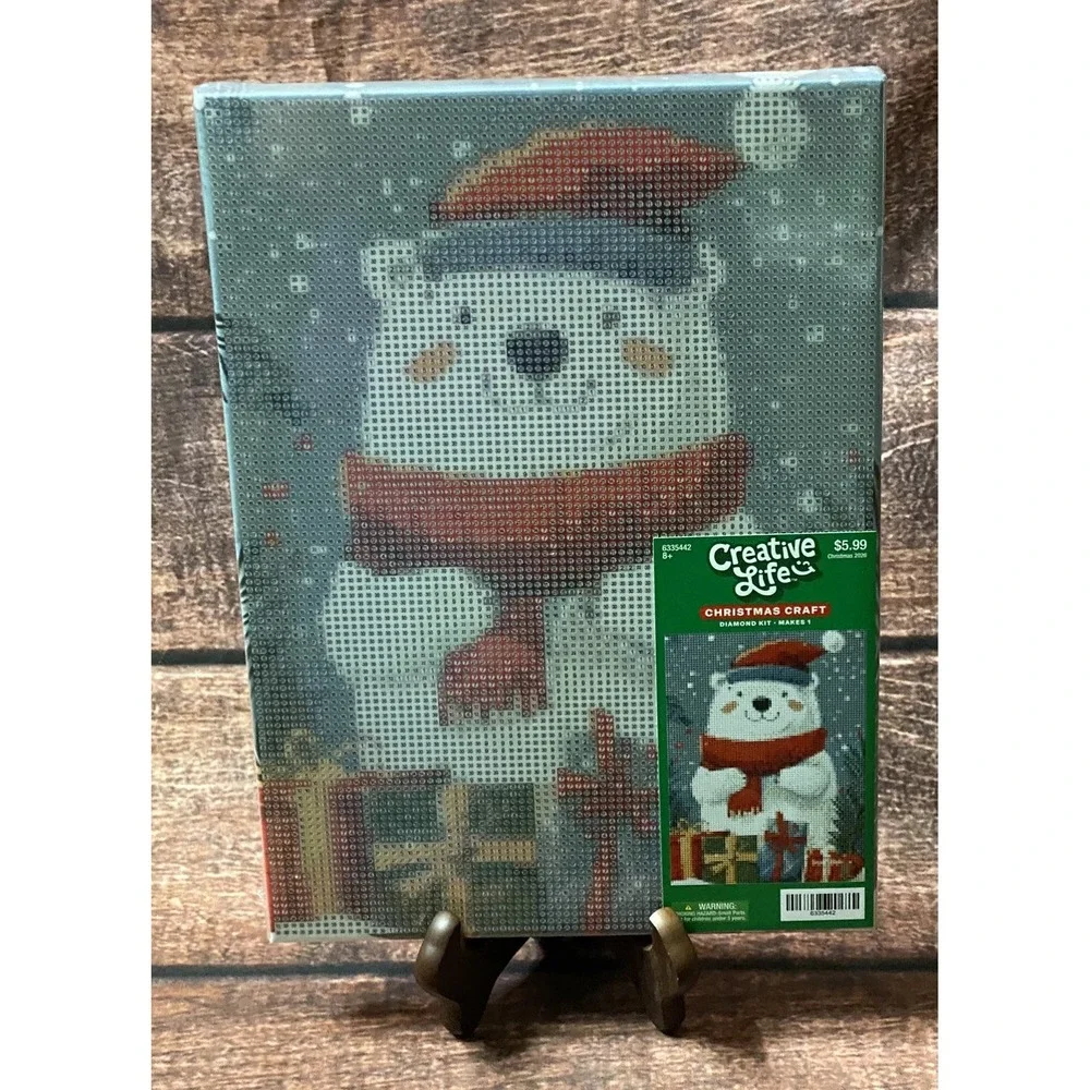 Santa Hat Polar Bear Canvas Christmas Diamond Painting Kit Hobby Lobby